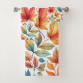 Ensemble de serviettes orange sarcelle or feuilles (En situation)