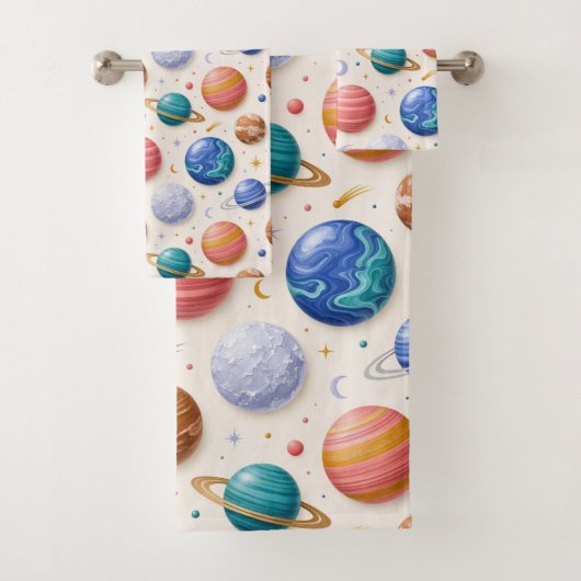 Ensemble de serviettes pour garçon sur les planète (En situation)