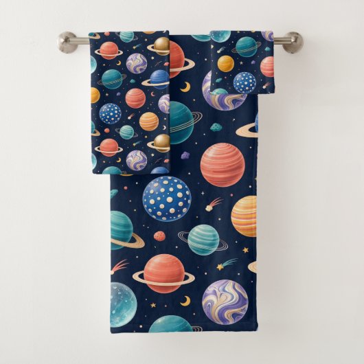 Ensemble de serviettes pour garçon sur les planète (En situation)