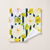 Ensemble de serviettes rayées jaune, noir et blanc (Gant de toilette)