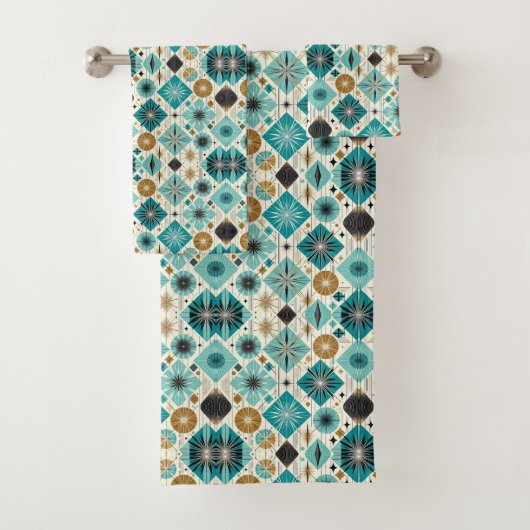 Ensemble de serviettes Rétro Aqua Diamant Moderne (En situation)
