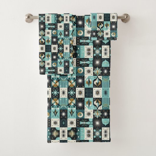 Ensemble de serviettes Retro Aqua Diamond Mid Cent (En situation)