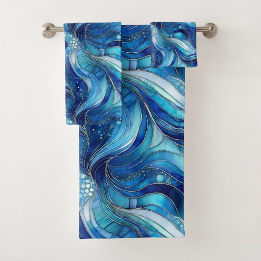 Ensemble de serviettes sarcelle, turquoise et bleu (En situation)