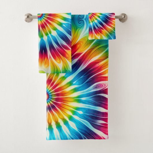 Ensemble de serviettes tie-dye arc-en-ciel psychéd (En situation)