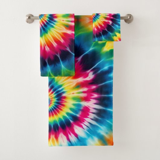 Ensemble de serviettes tie-dye arc-en-ciel psychéd (En situation)