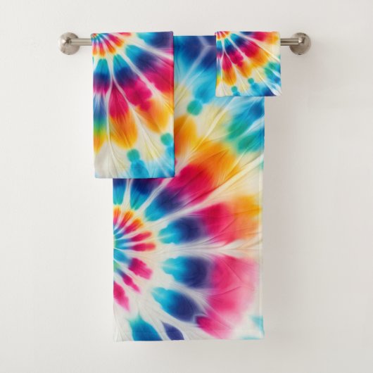 Ensemble de serviettes tie-dye arc-en-ciel psychéd (En situation)