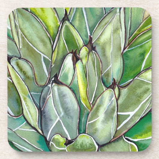 Ensemble de six Dessous de verre d'aquarelle Agave (Devant)