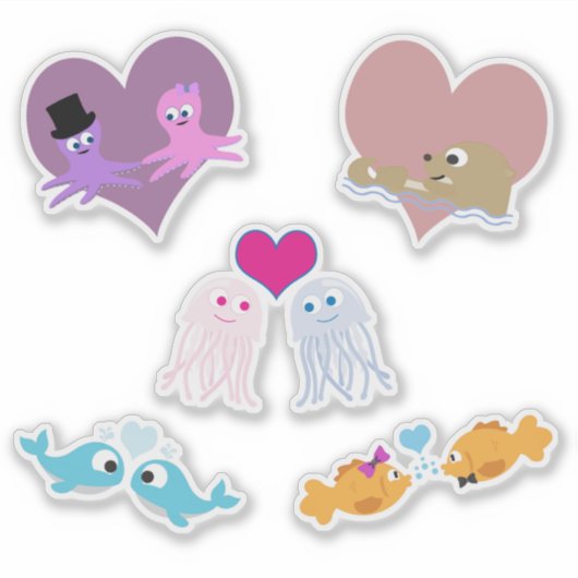 Ensemble de stickers Cartoon Sea Animal Love (Devant)