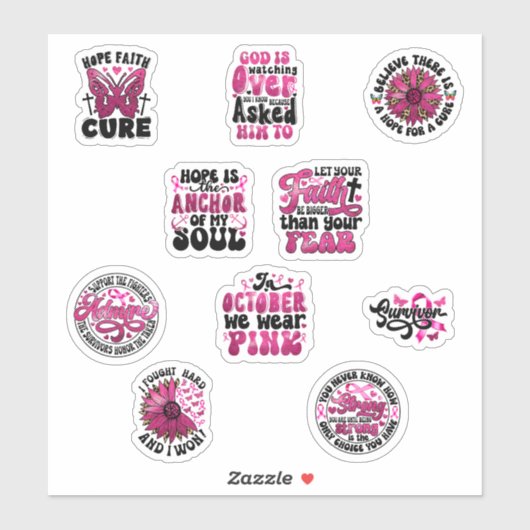 Ensemble de stickers contre le cancer du sein (Feuille)