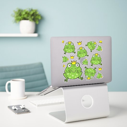 Ensemble de stickers de dessin de grenouille (Ordinateur portable sur le bureau)
