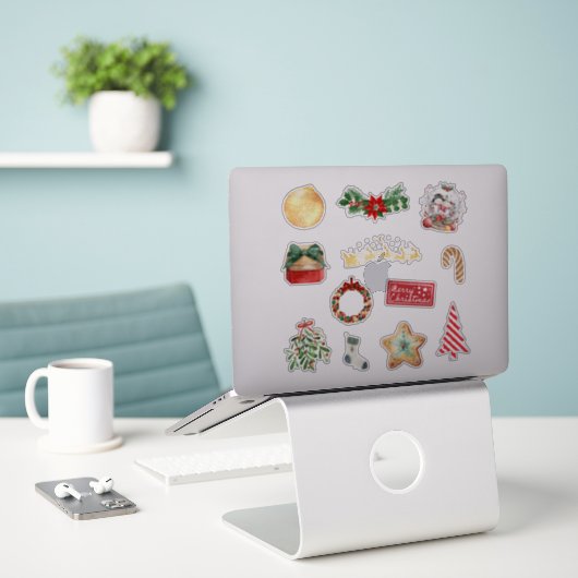 Ensemble de stickers festifs de Noël mignons (Ordinateur portable sur le bureau)