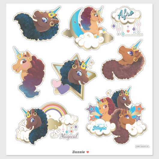 Ensemble de stickers magiques Afro Licorne (Feuille)