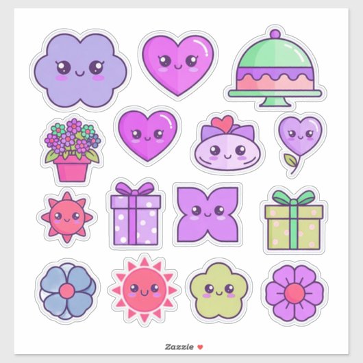 Ensemble de stickers mignons Kawaii avec des cœurs (Feuille)