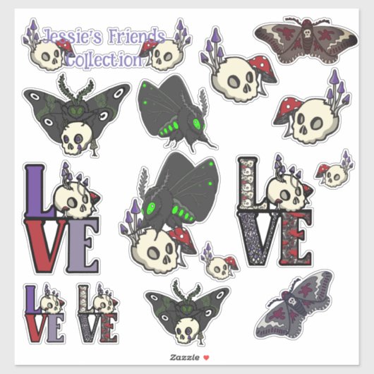 Ensemble de stickers Moths et Skulls des amis de J (Feuille)