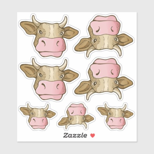 Ensemble de stickers Tête de vache (Feuille)