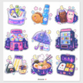 Ensemble de stickers vinyles Kawaii snacks de nuit (Feuille)