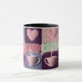 Ensemble de tasses patchwork cœur en tricot rose C (Centre)