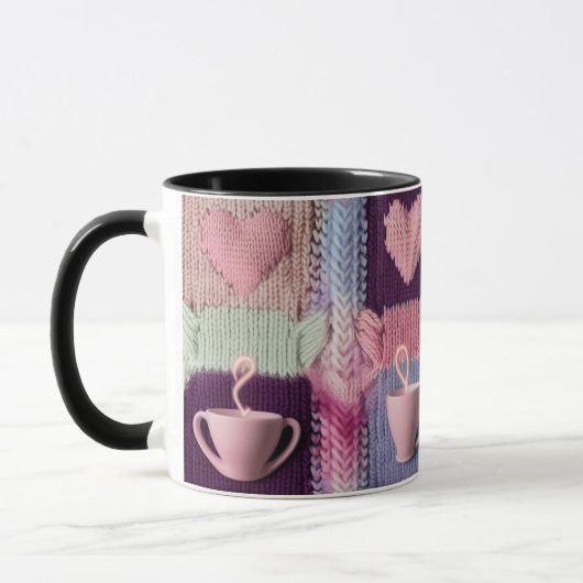 Ensemble de tasses patchwork cœur en tricot rose C (Gauche)