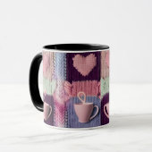 Ensemble de tasses patchwork cœur en tricot rose C (Devant gauche)