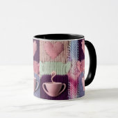 Ensemble de tasses patchwork cœur en tricot rose C (Devant droit)