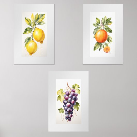 Ensemble de trois imprimés d'aquarelle d'art murau (Recto)