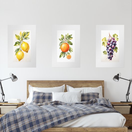 Ensemble de trois imprimés d'aquarelle d'art murau (Chambre à coucher)