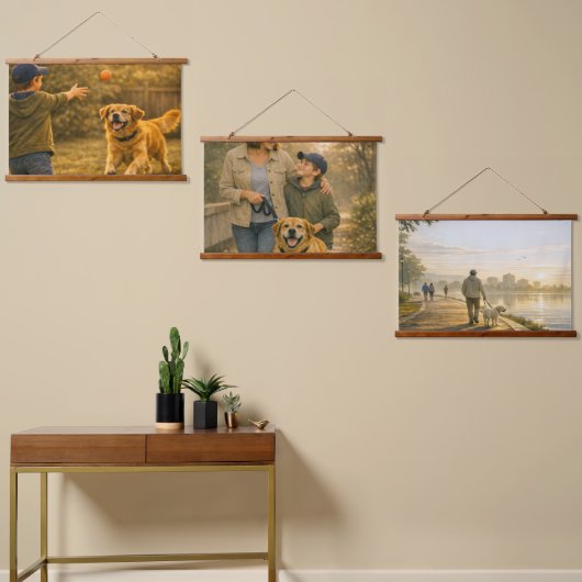 Ensemble de trois tapisseries avec un mur en bois (Asymétrique)