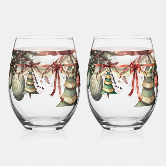 Ensemble de verres à vin Noël Guirlande (Recto)