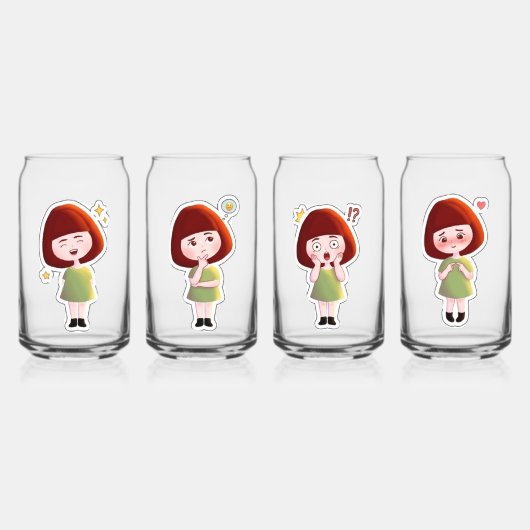 Ensemble de Verres Fille Roux Mignonne (Recto)