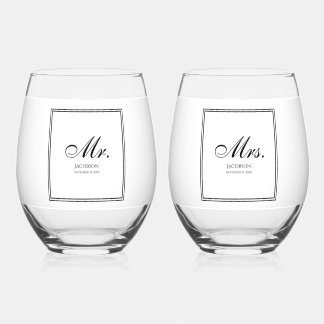 Ensemble élégant de verres à vin sans pied Mr et M