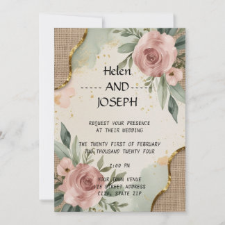 Ensemble Faire-Part de Mariage Floral Rustique Ros