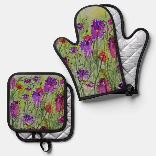 Ensemble fleur sauvage Oven Mitt et Potholder (Recto/Verso)