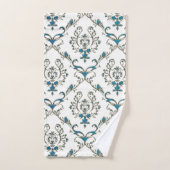 Ensemble floral bleu de serviette de damassé d'or (Serviette à main)