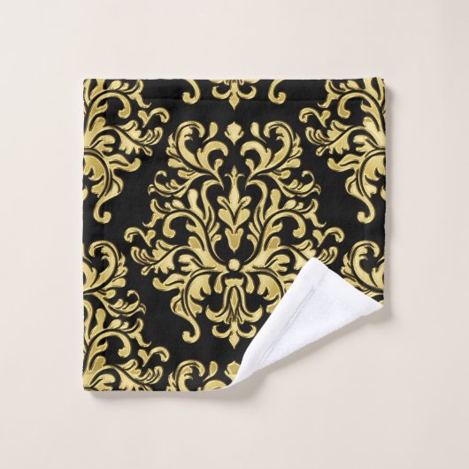 Ensemble floral de serviette d'impression d'or et (Gant de toilette)