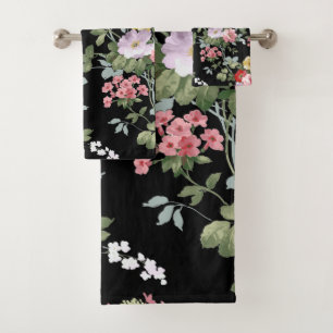 Ensemble floral vintage noir de serviette de Bath