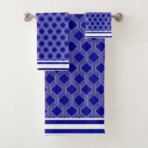 Ensemble géométrique bleu blanc de serviette de