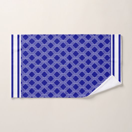 Ensemble géométrique bleu blanc de serviette de (Serviette à main)