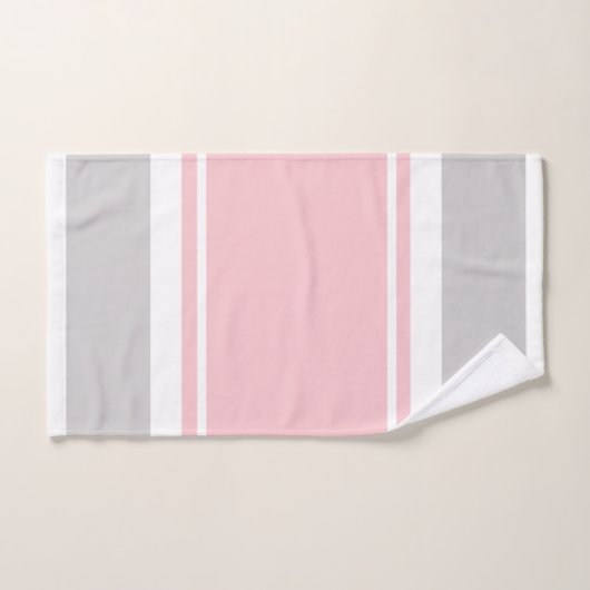 Ensemble gris de serviette de rayures de rose (Serviette à main)