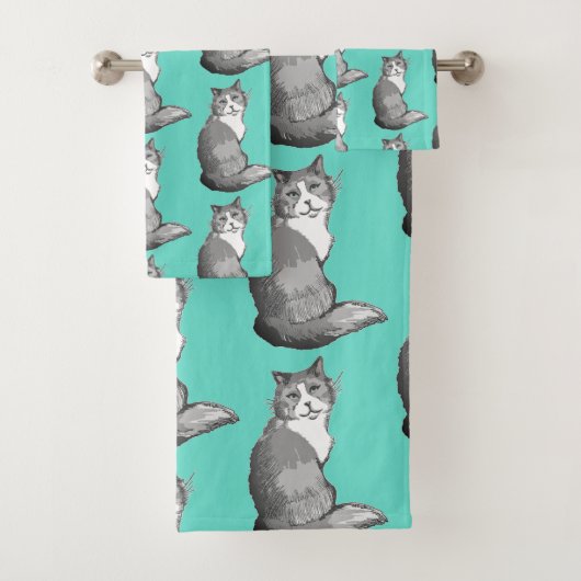Ensemble gris et blanc de serviette de turquoise (En situation)