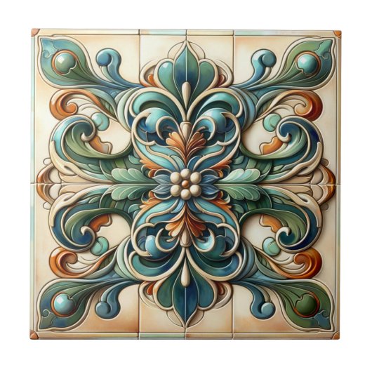 Ensemble harmonique de carreaux de fleur (Devant)