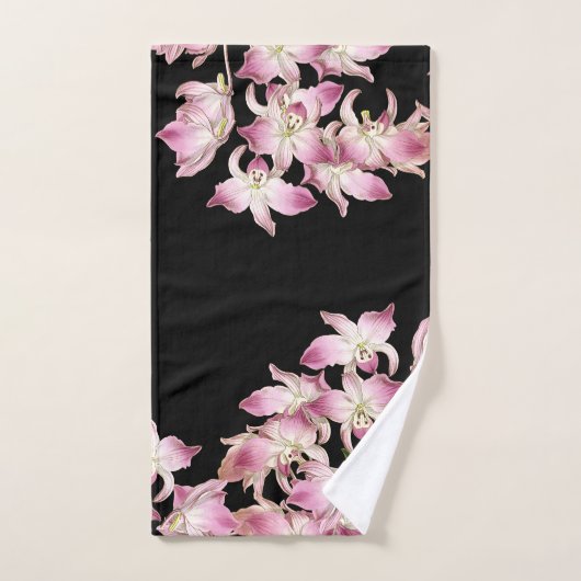 Ensemble noir de serviette de Bath de fleurs roses (Serviette à main)