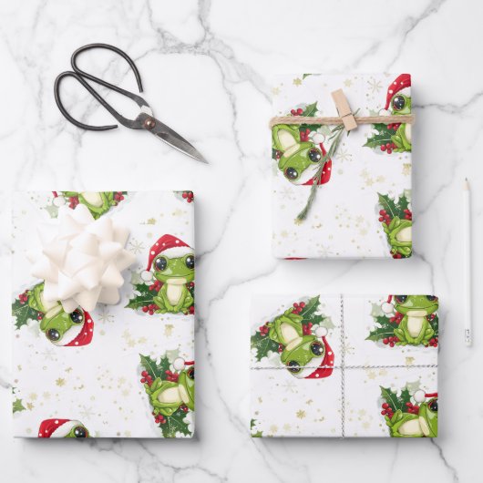 Ensemble papier cadeau Grenouille de Noël set de 3 (Recto)