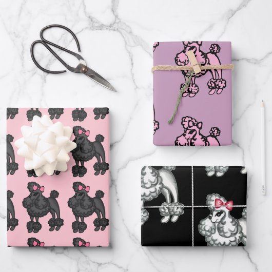 Ensemble papier cadeau Poodles français (Recto)
