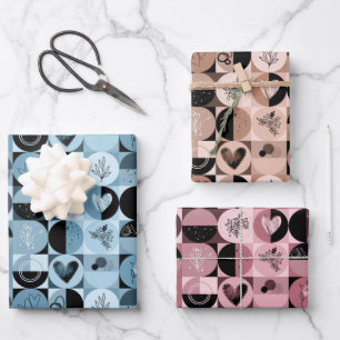 ensemble papier d'emballage de 3 feuilles motif ab