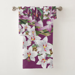Ensemble pourpre blanc vintage de serviette de