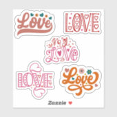 Ensemble rétro de 5 autocollants Love lettering (Feuille)