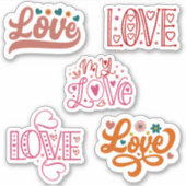 Ensemble rétro de 5 autocollants Love lettering (Devant)