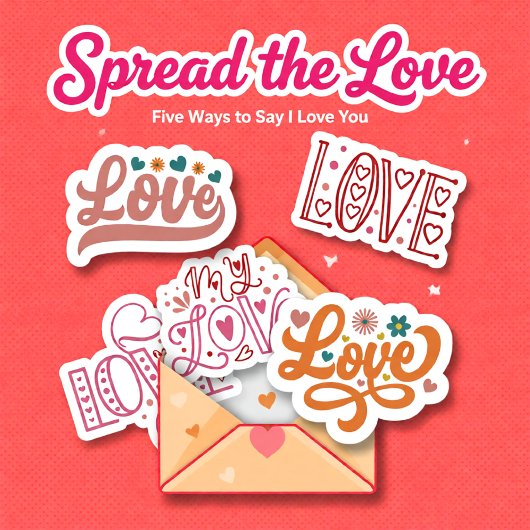Ensemble rétro de 5 autocollants Love lettering