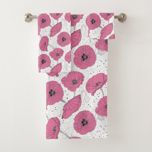 Ensemble rose de serviette de fleurs de pavot (En situation)