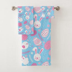 Ensemble rose et bleu simple de serviette du motif